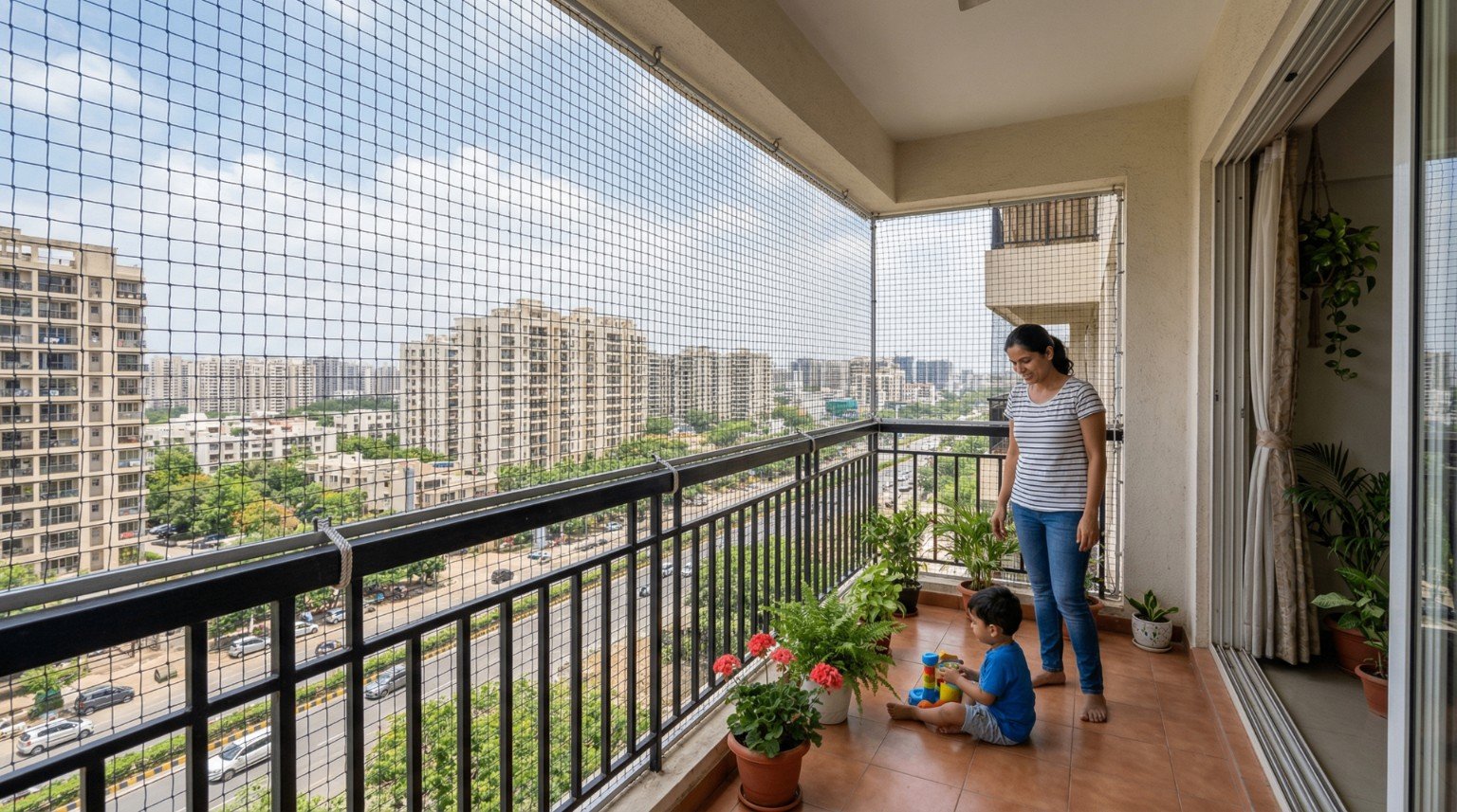 Building balcony safety net